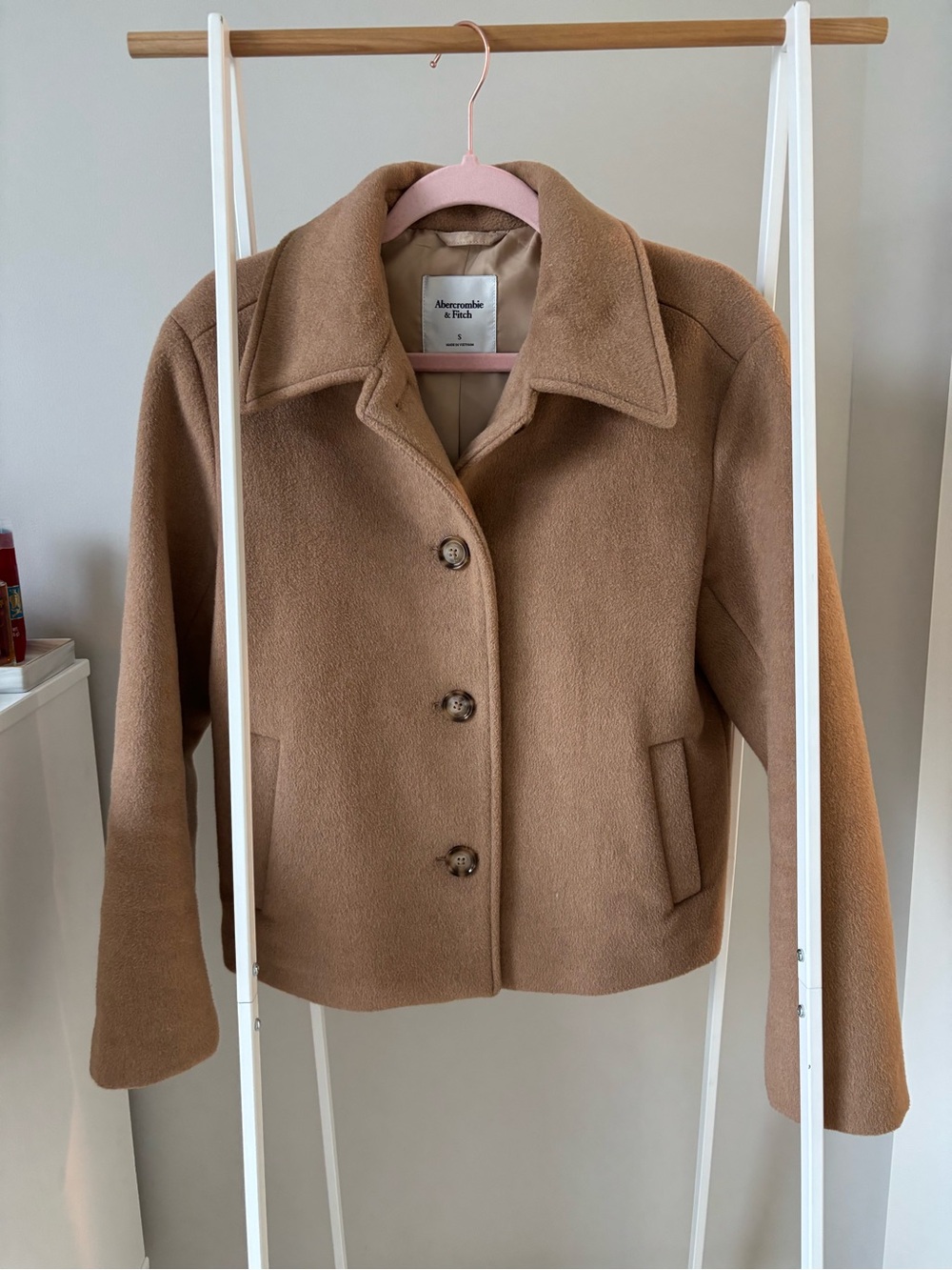 Abercrombie & Fitch Women's Camel Wool-Blend Short Coat